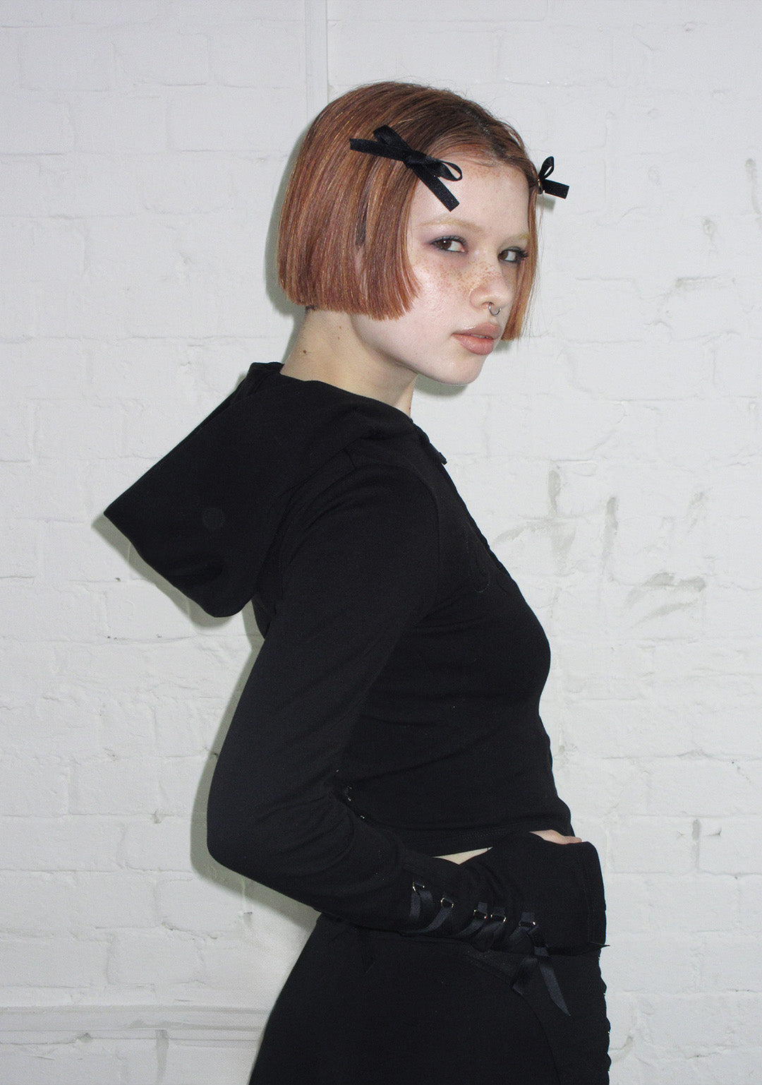 CONFESSIONS RIBBON SCULPT STRETCH ZIP HOODIE BLACK