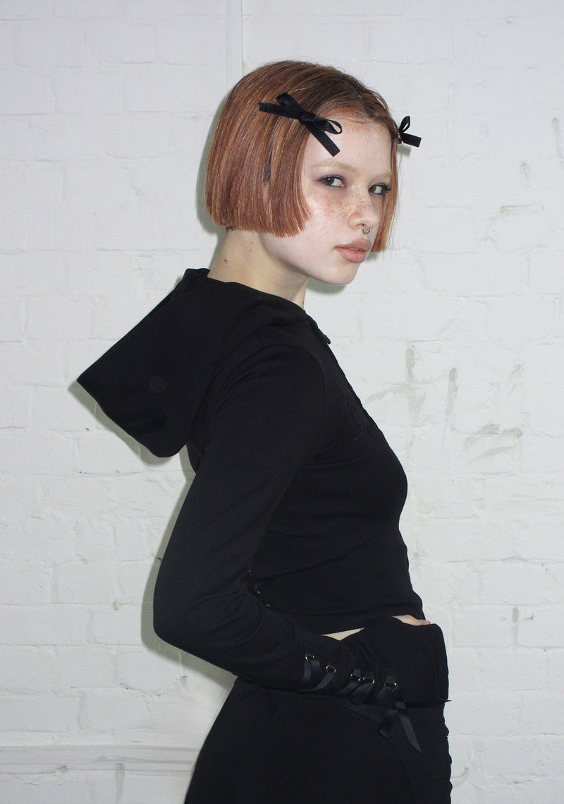 CONFESSIONS RIBBON SCULPT STRETCH ZIP HOODIE BLACK