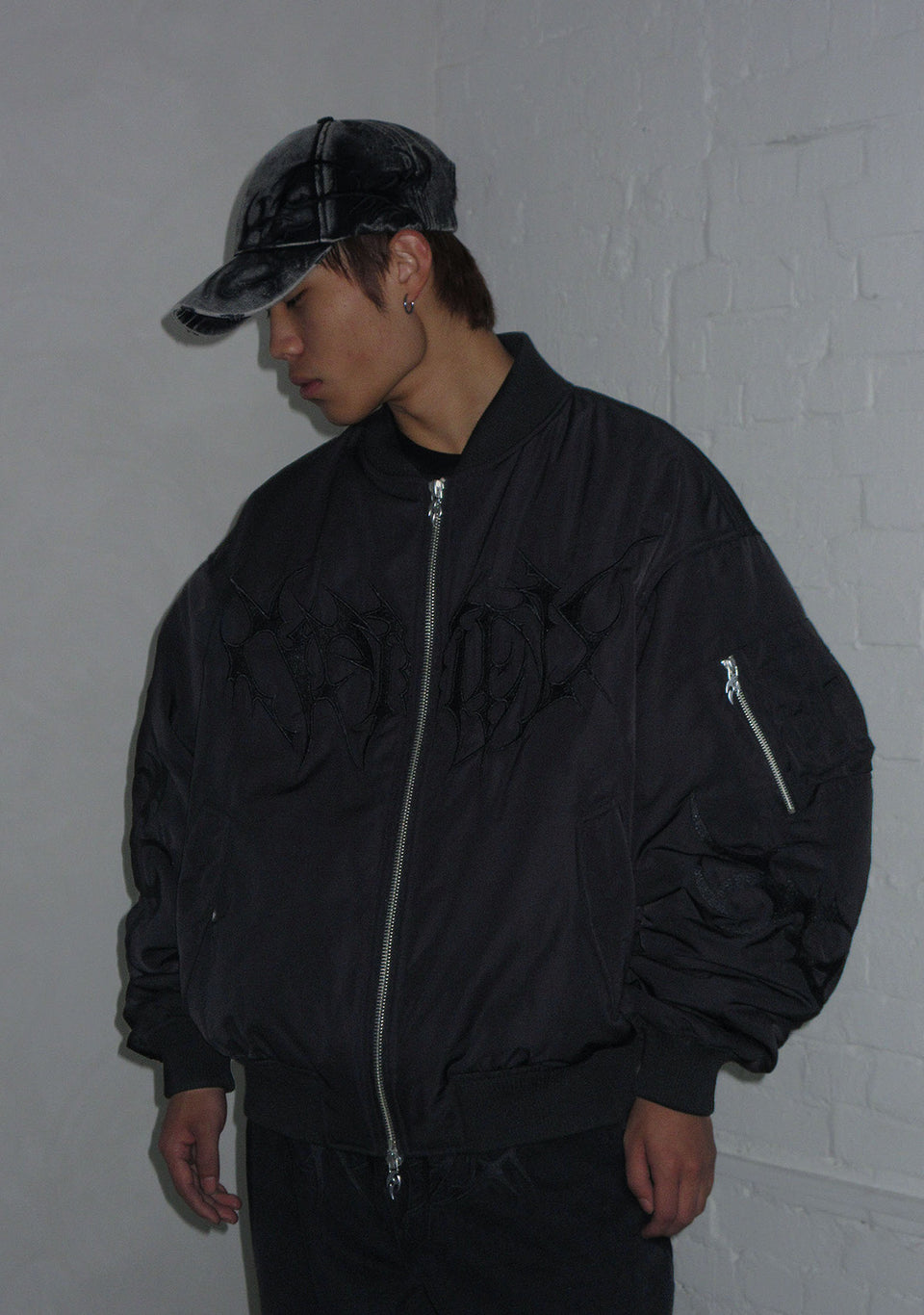 CRASH EMBROIDERED BOMBER JACKET BLACK