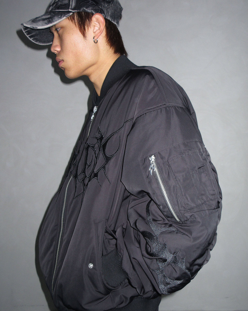 CRASH EMBROIDERED BOMBER JACKET BLACK