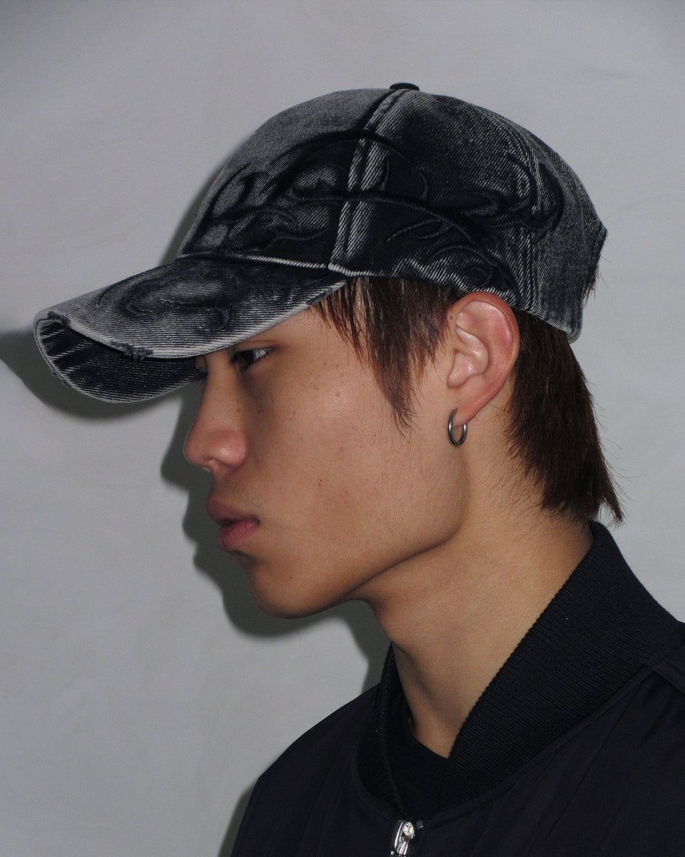 CRASH EMBROIDERED DENIM CAP WASHED BLACK