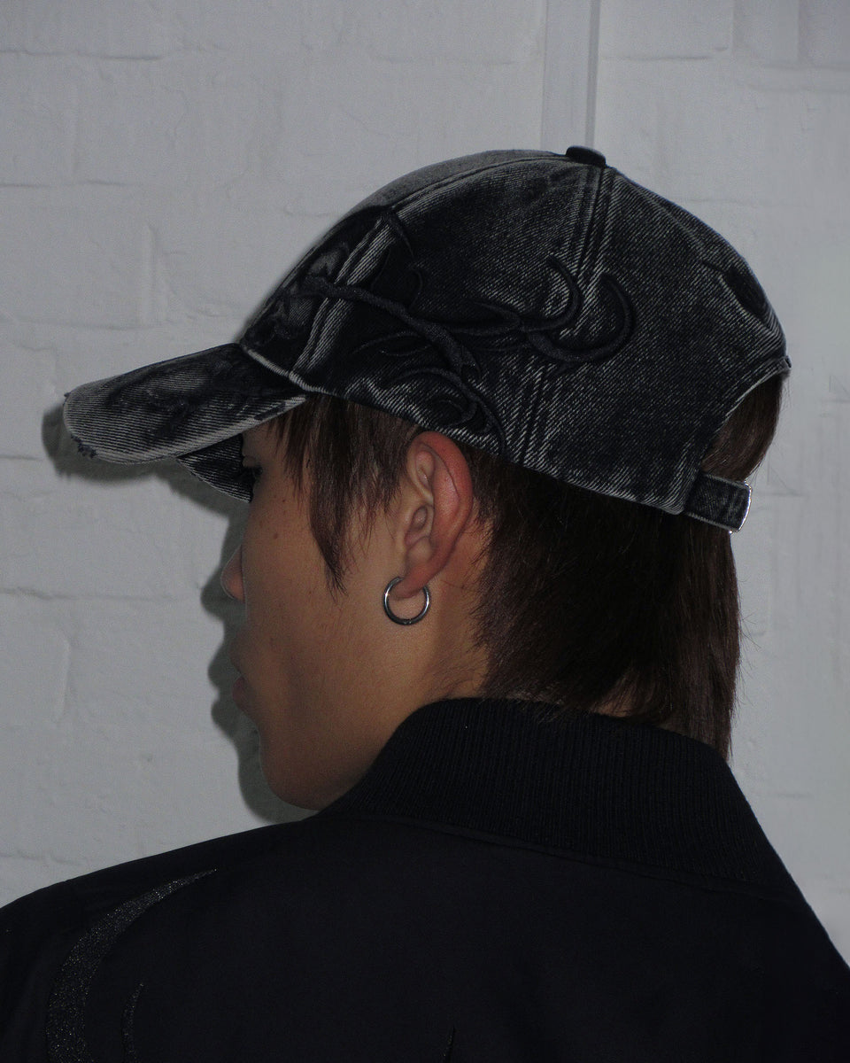 CRASH EMBROIDERED DENIM CAP WASHED BLACK