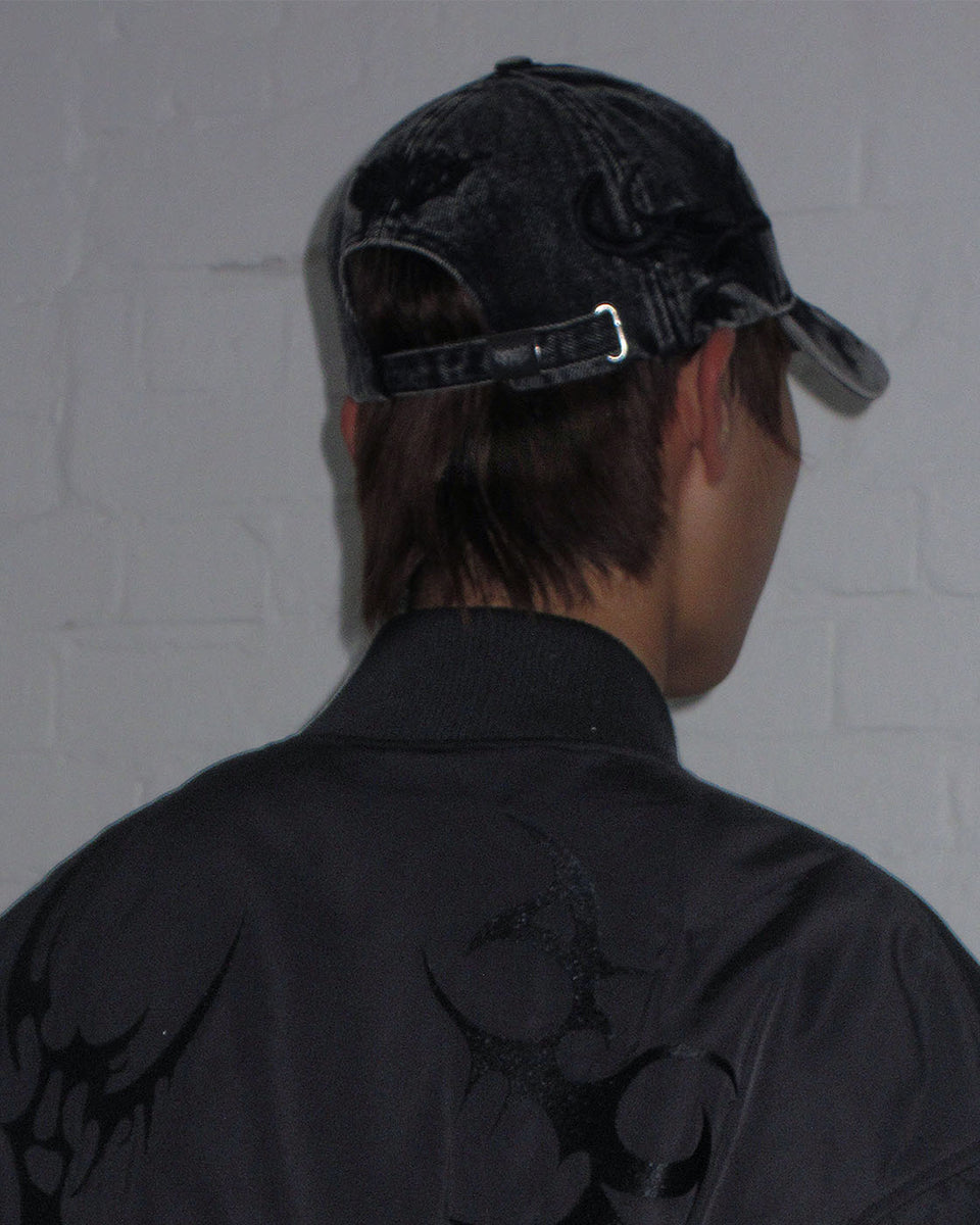 CRASH EMBROIDERED DENIM CAP WASHED BLACK