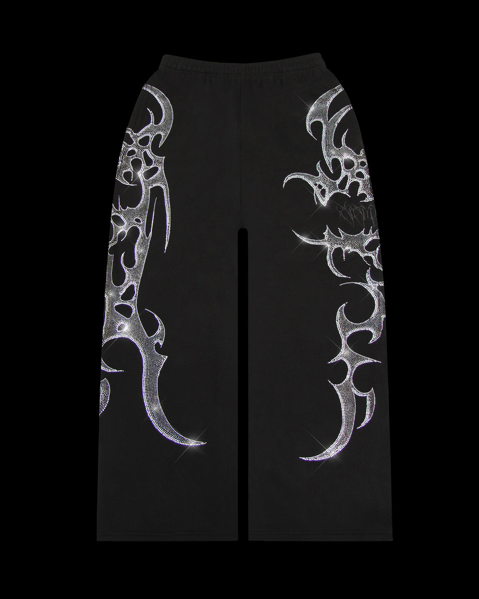 CRASH RHINESTONE OVERSIZED SWEATPANTS BLACK