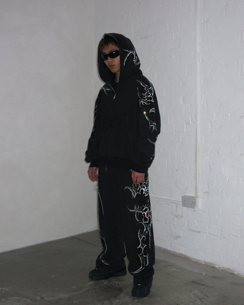 CRASH RHINESTONE OVERSIZED SWEATPANTS BLACK