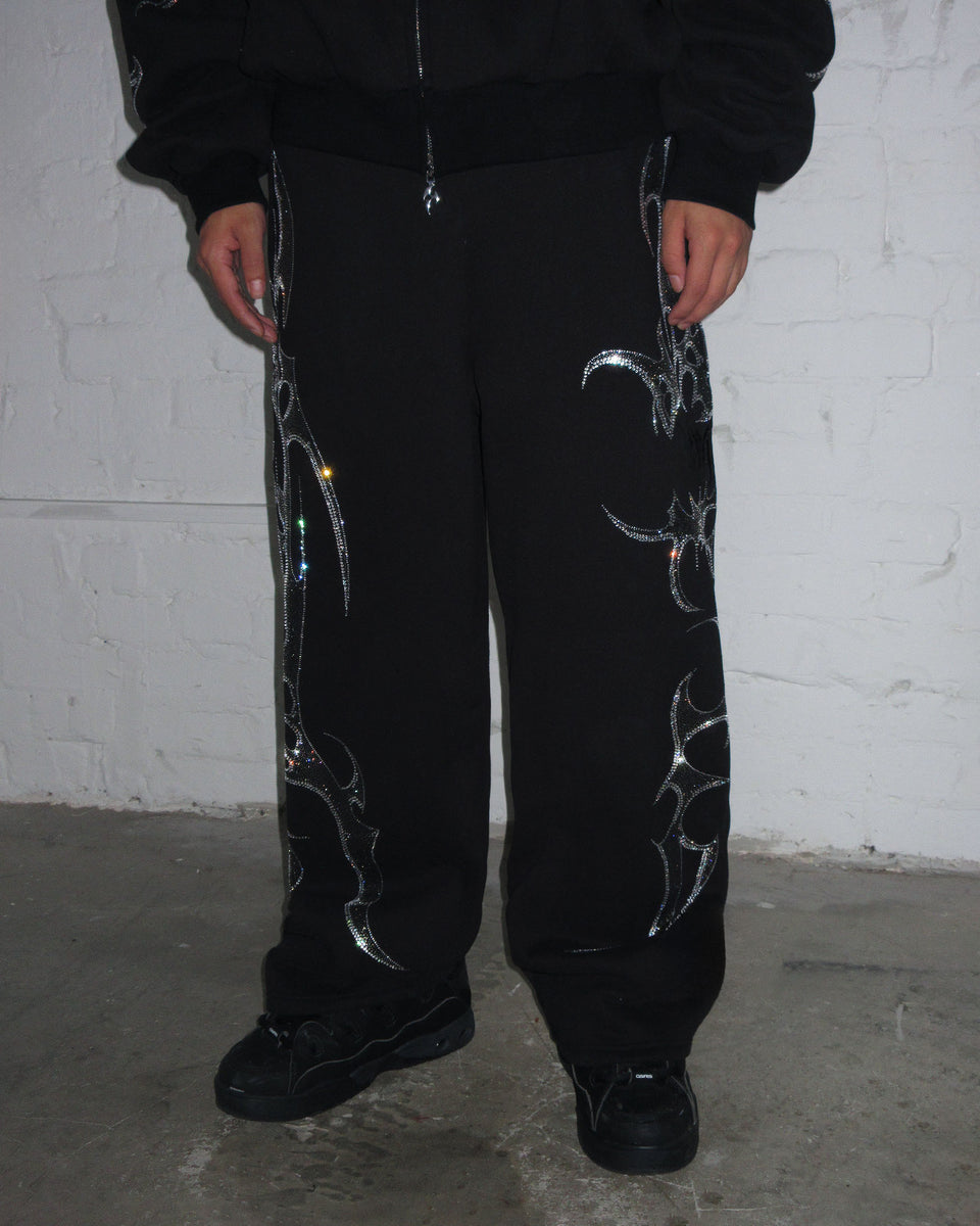 CRASH RHINESTONE OVERSIZED SWEATPANTS BLACK