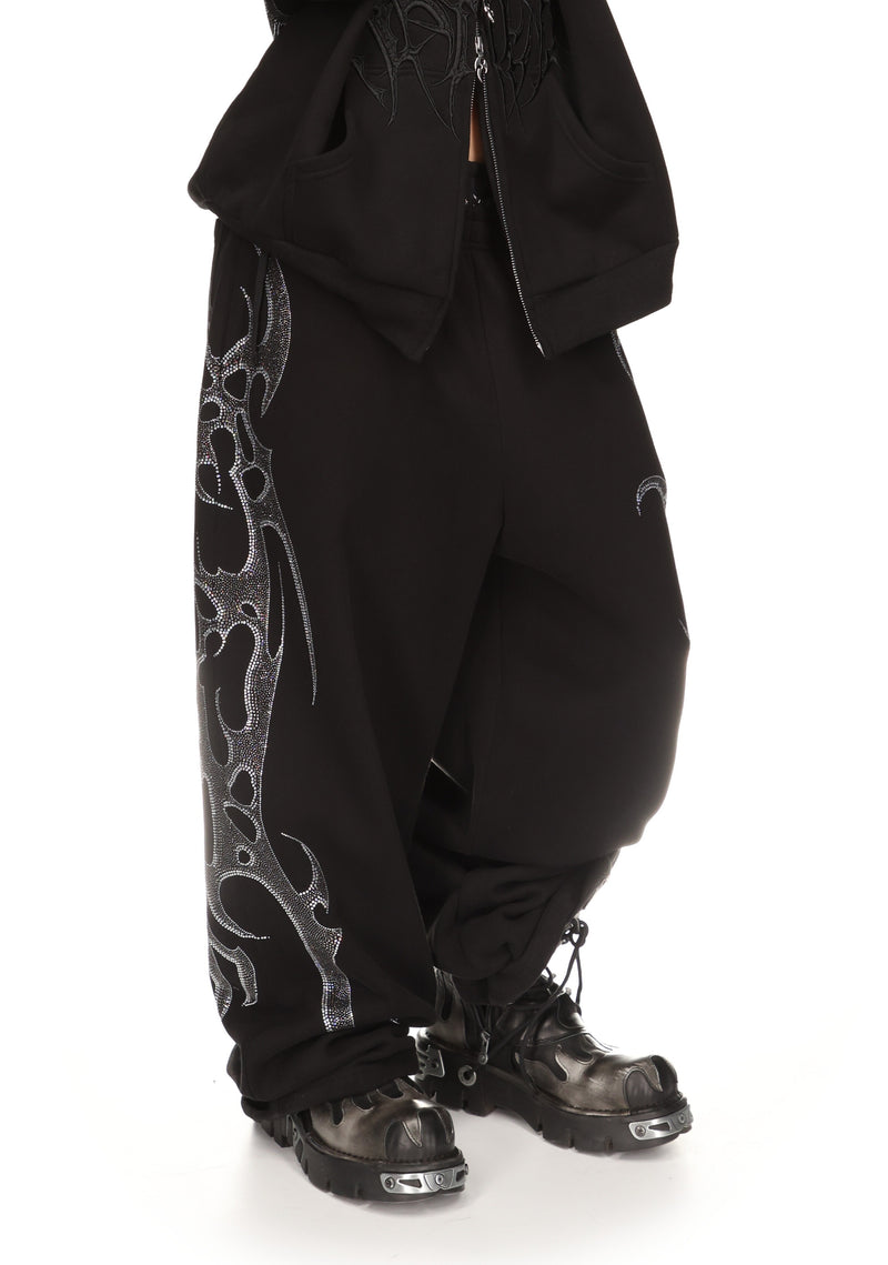 CRASH RHINESTONE OVERSIZED SWEATPANTS BLACK