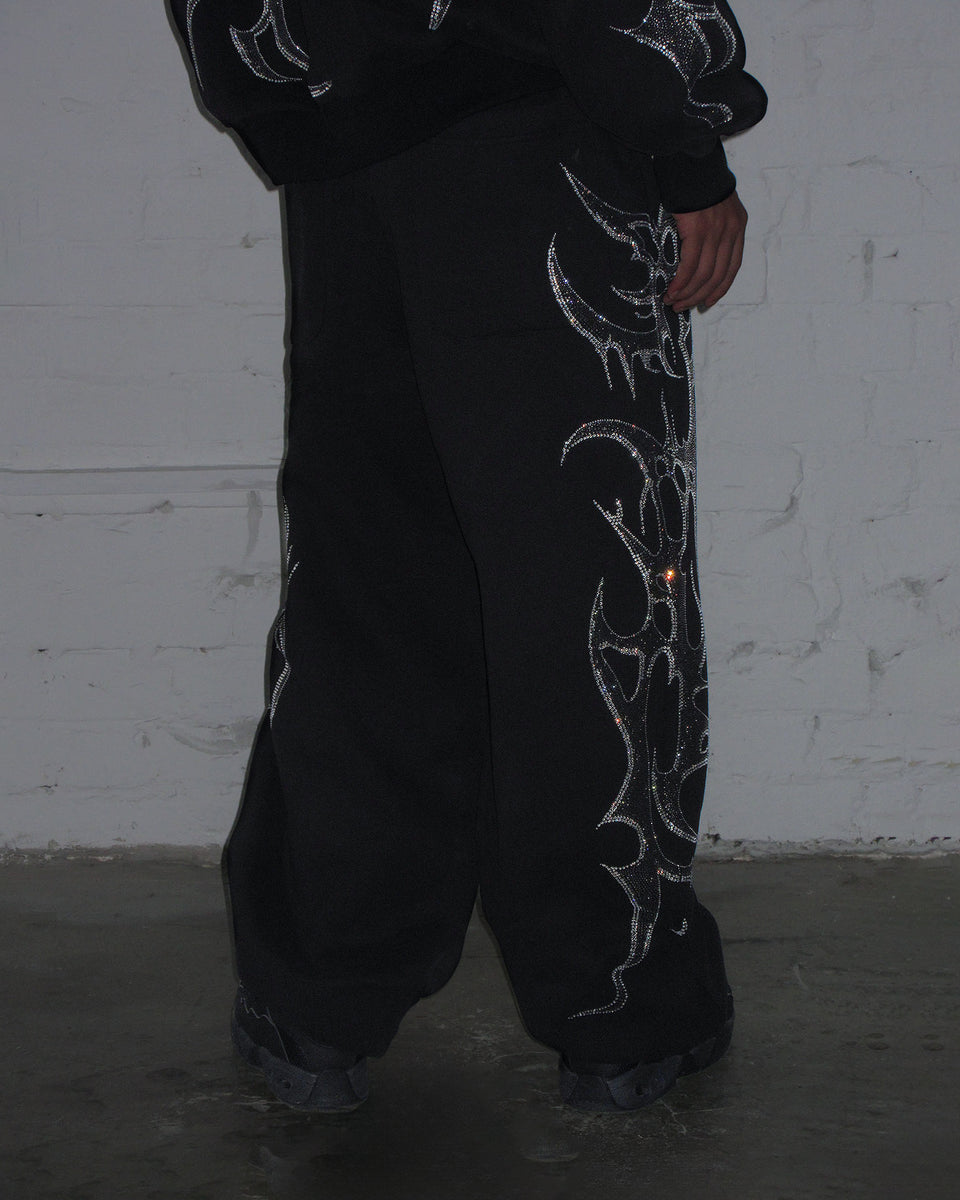 CRASH RHINESTONE OVERSIZED SWEATPANTS BLACK