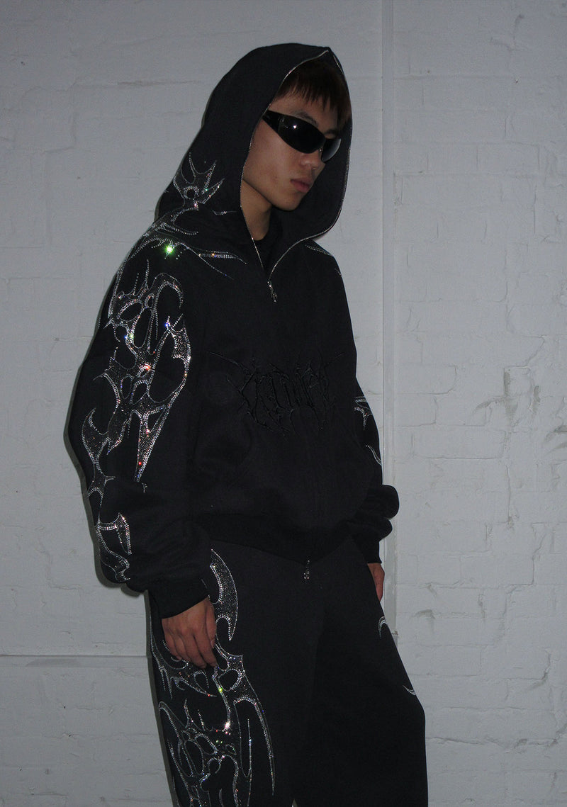 CRASH RHINESTONE OVERSIZED SWEATPANTS BLACK