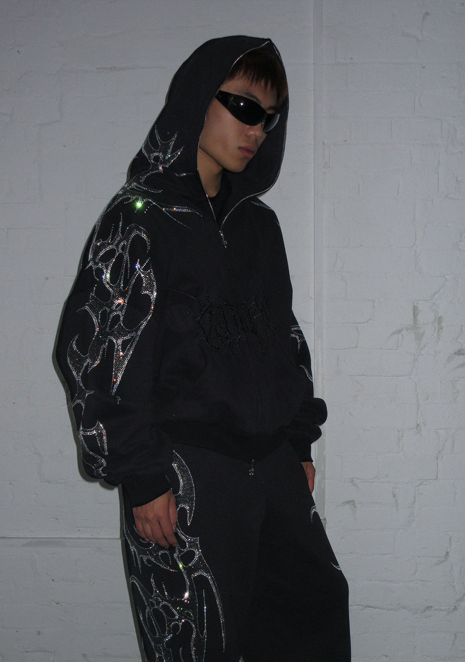 CRASH RHINESTONE OVERSIZED SWEATPANTS BLACK