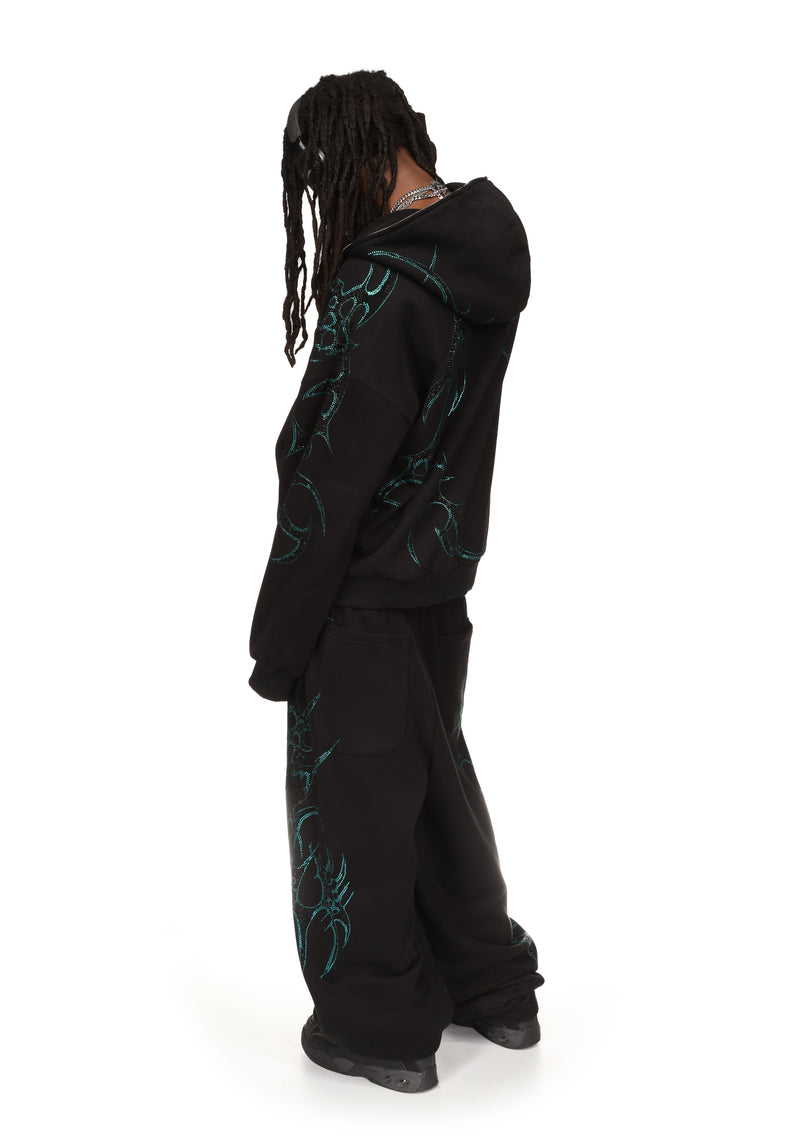 CRASH RHINESTONE OVERSIZED SWEATPANTS BLACK & BLUE