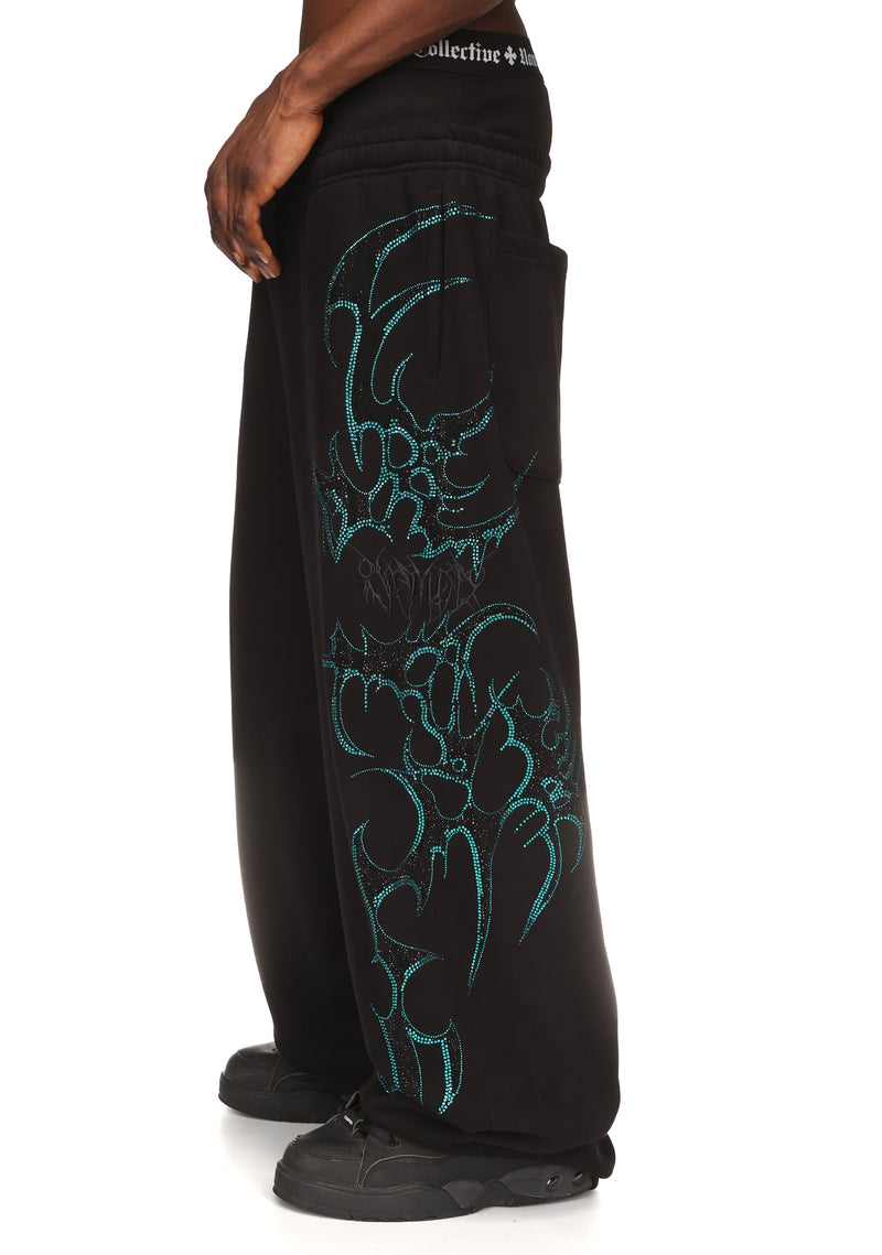 CRASH RHINESTONE OVERSIZED SWEATPANTS BLACK & BLUE