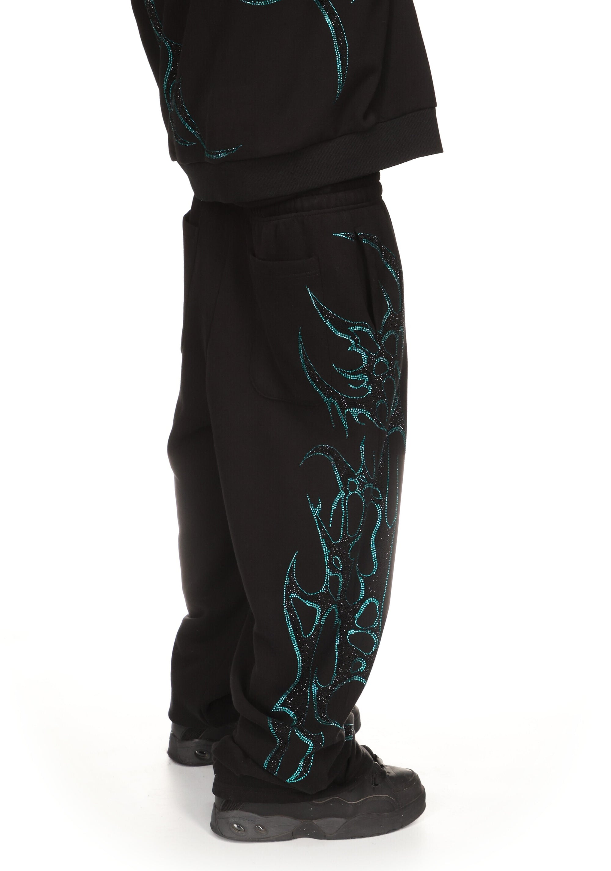 CRASH RHINESTONE OVERSIZED SWEATPANTS BLACK & BLUE