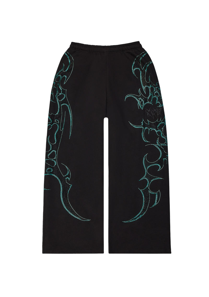 CRASH RHINESTONE OVERSIZED SWEATPANTS BLACK & BLUE