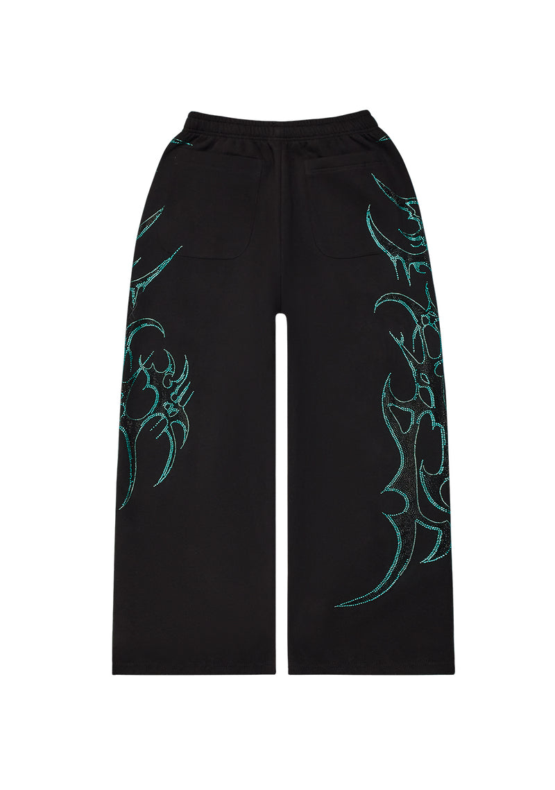 CRASH RHINESTONE OVERSIZED SWEATPANTS BLACK & BLUE
