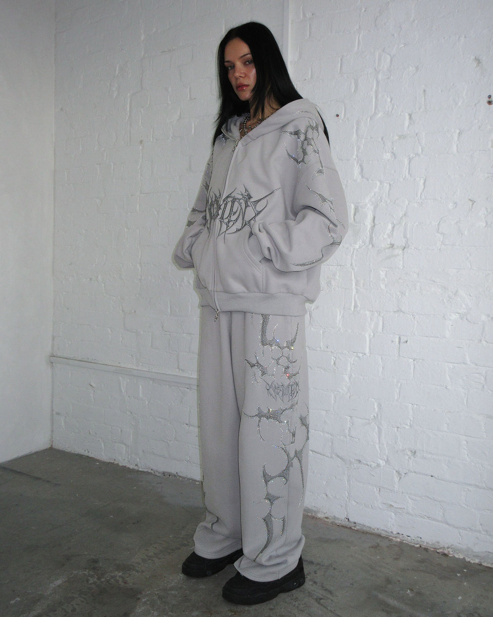 CRASH RHINESTONE OVERSIZED SWEATPANTS SMOKE GREY