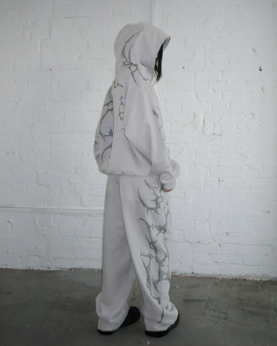 CRASH RHINESTONE OVERSIZED SWEATPANTS SMOKE GREY