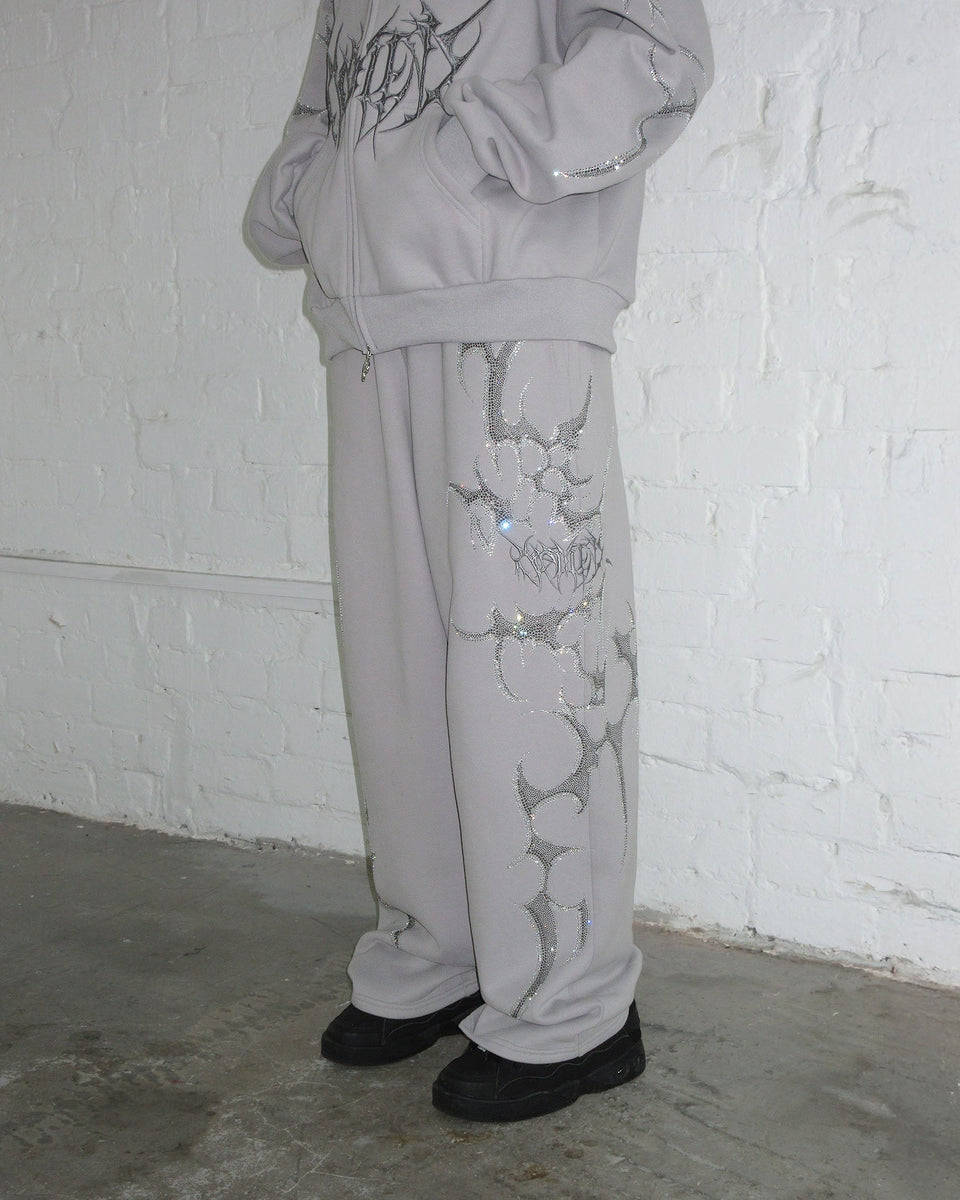 CRASH RHINESTONE OVERSIZED SWEATPANTS SMOKE GREY