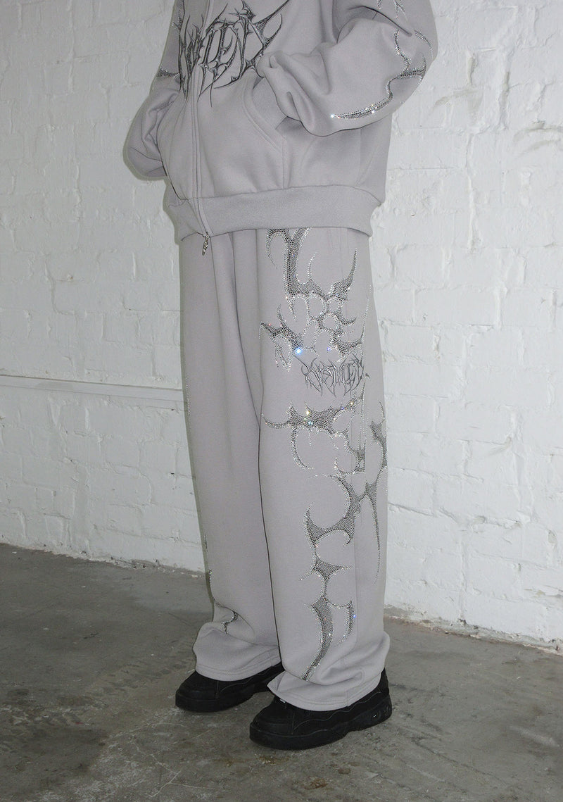 CRASH RHINESTONE OVERSIZED SWEATPANTS SMOKE GREY