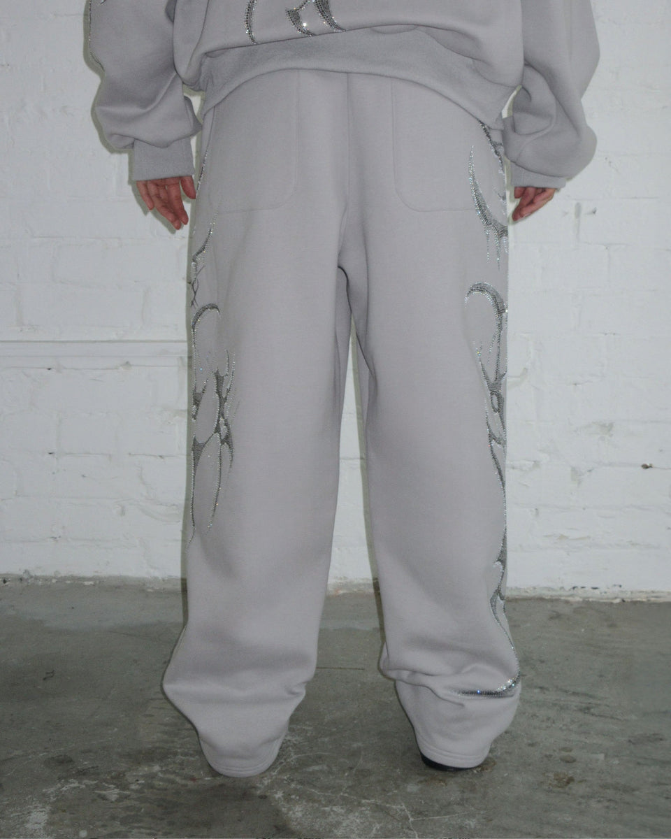 CRASH RHINESTONE OVERSIZED SWEATPANTS SMOKE GREY
