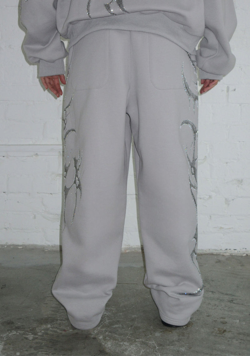 CRASH RHINESTONE OVERSIZED SWEATPANTS SMOKE GREY