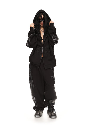 CRASH RHINESTONE ZIP HOODIE BLACK