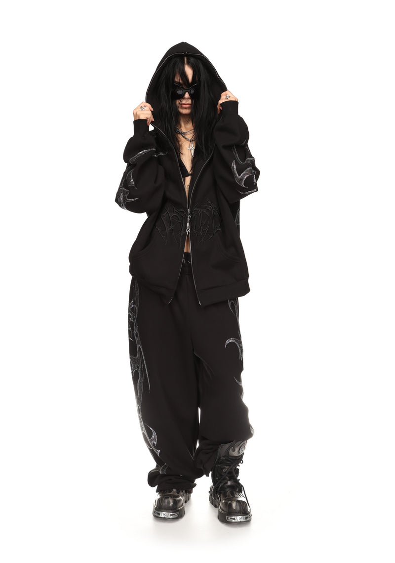 CRASH RHINESTONE ZIP HOODIE BLACK