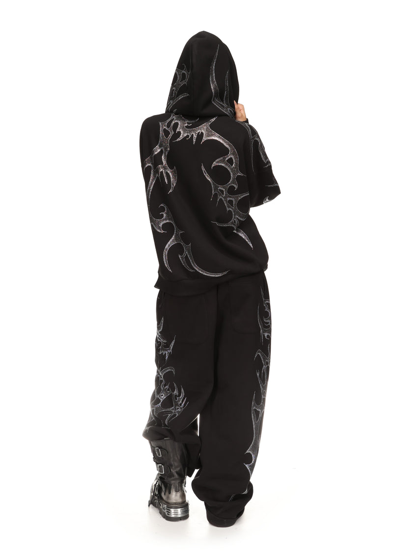 CRASH RHINESTONE ZIP HOODIE BLACK
