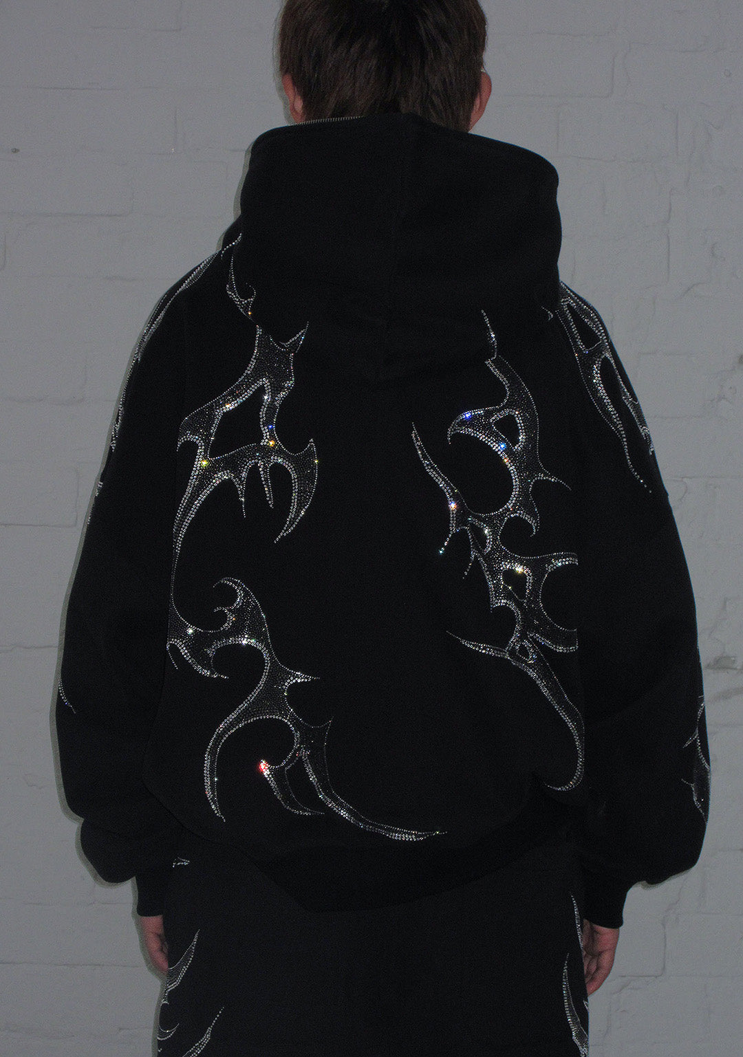 CRASH RHINESTONE ZIP HOODIE BLACK