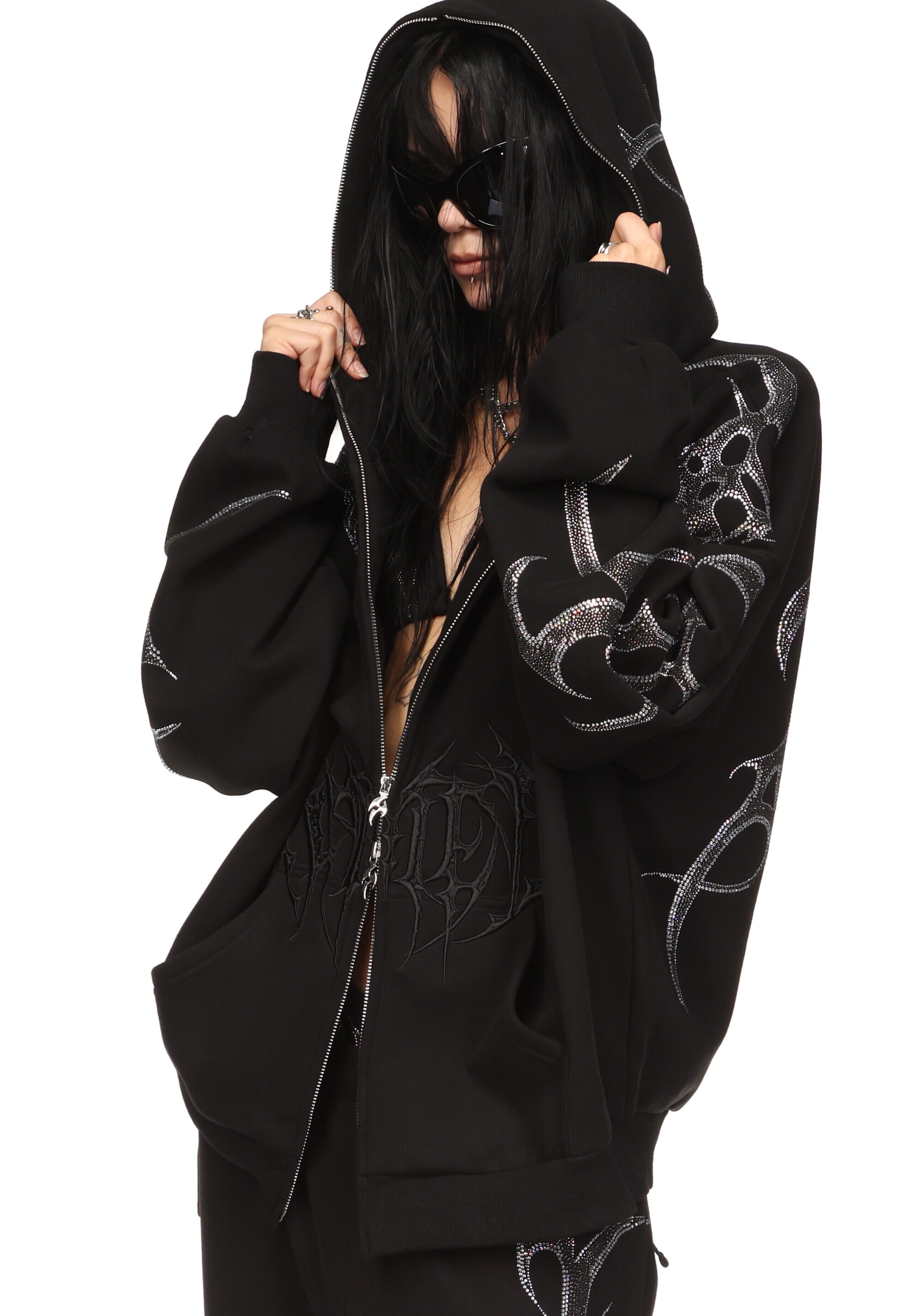 Crash Rhinestone Zip Hoodie Black – NAMED COLLECTIVE®