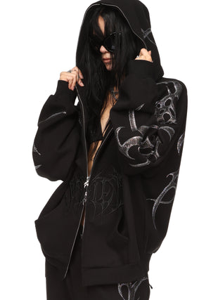 CRASH RHINESTONE ZIP HOODIE BLACK