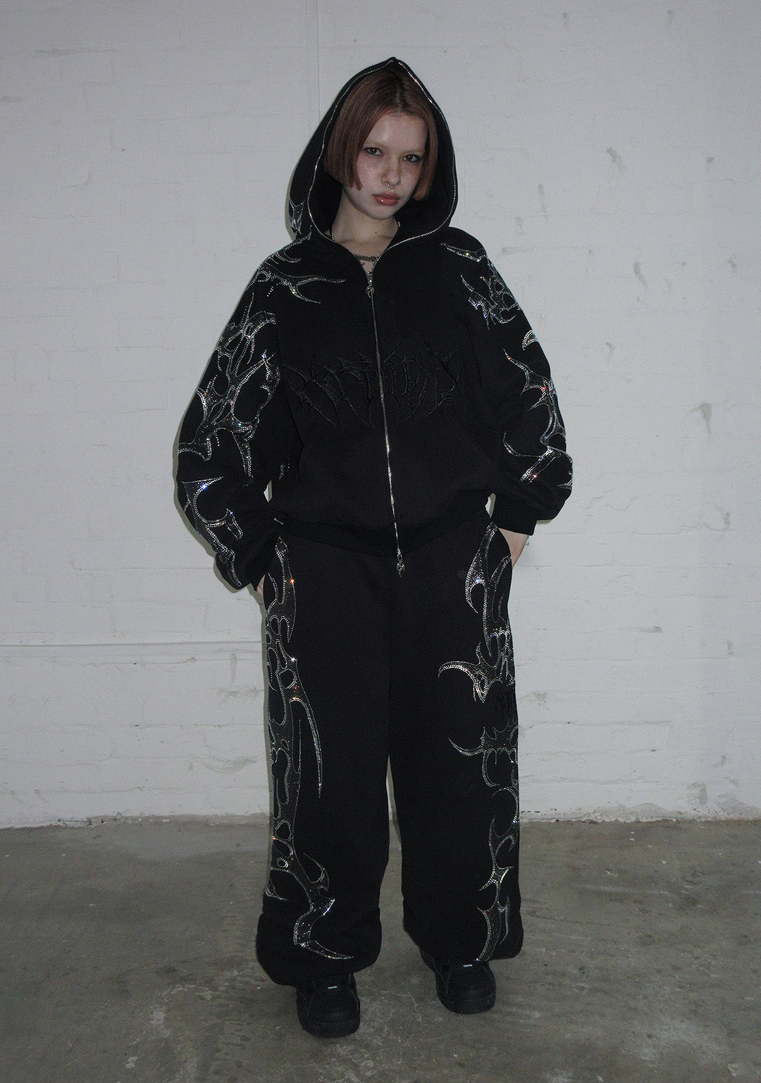 CRASH RHINESTONE ZIP HOODIE BLACK