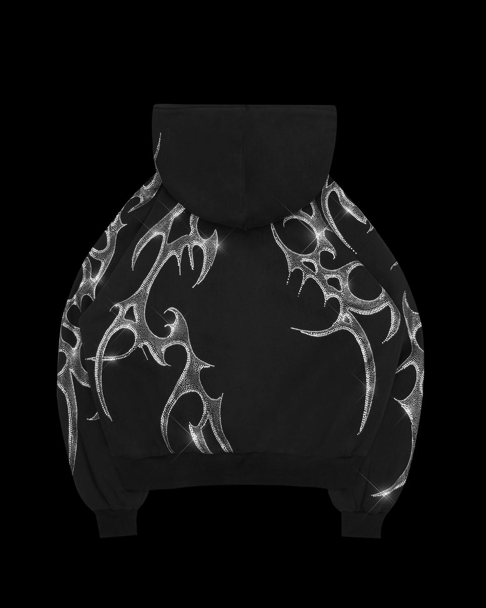 CRASH RHINESTONE ZIP HOODIE BLACK