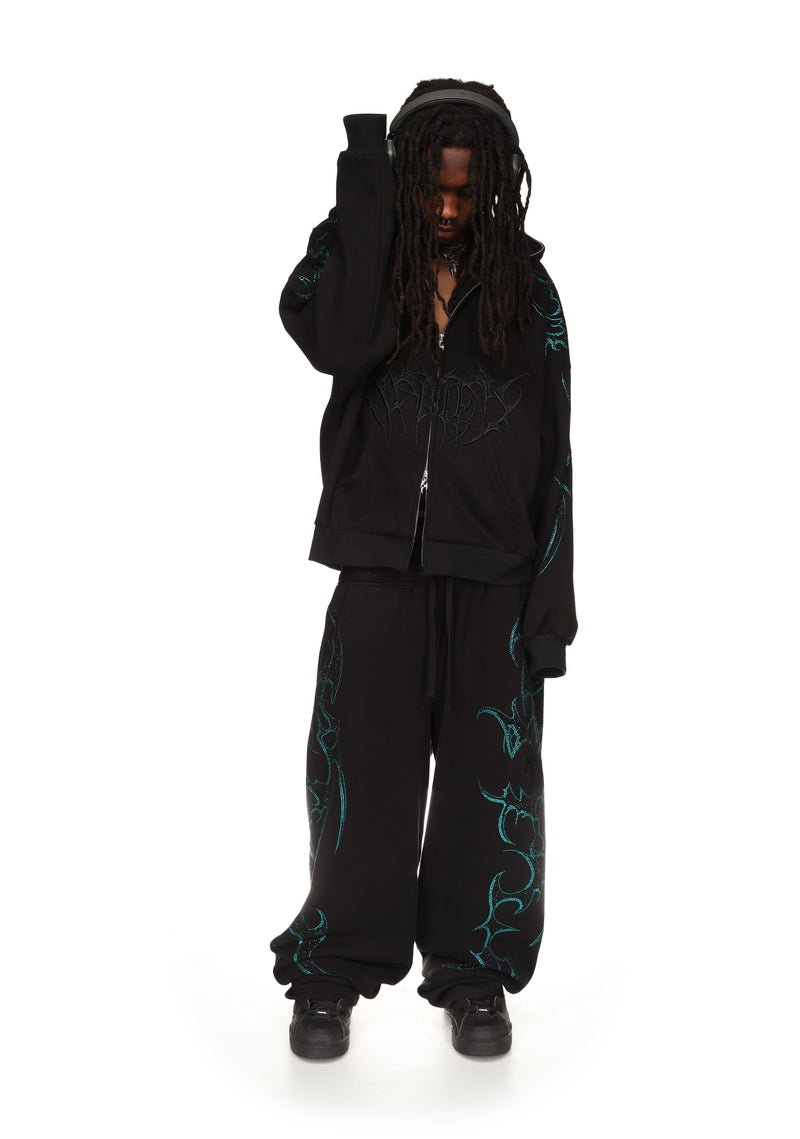 CRASH RHINESTONE ZIP HOODIE BLACK & BLUE