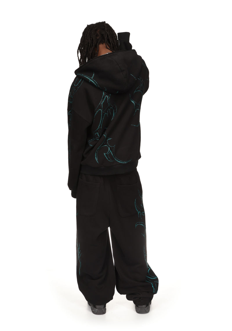 CRASH RHINESTONE ZIP HOODIE BLACK & BLUE