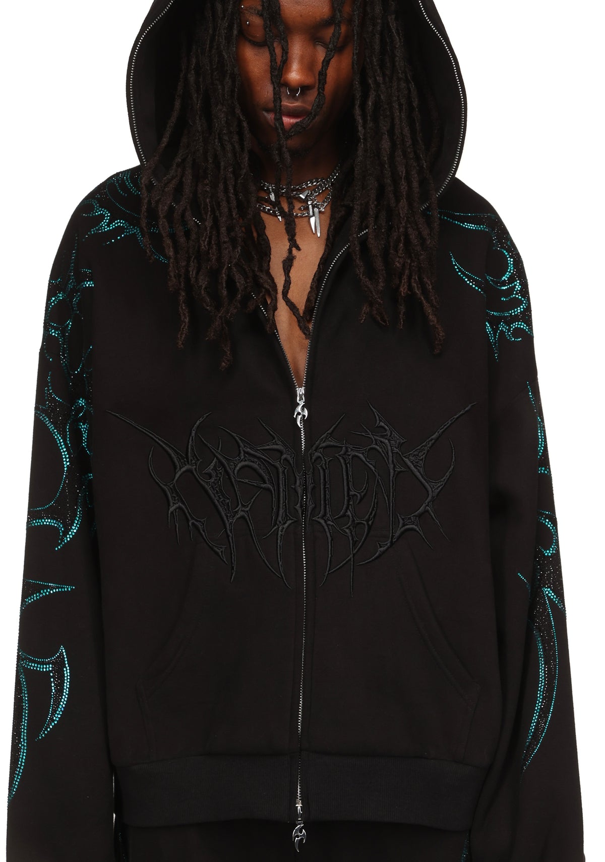 CRASH RHINESTONE ZIP HOODIE BLACK & BLUE
