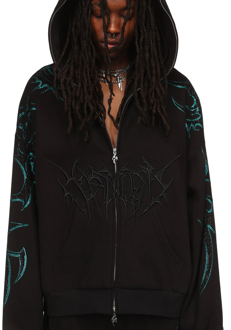 CRASH RHINESTONE ZIP HOODIE BLACK & BLUE
