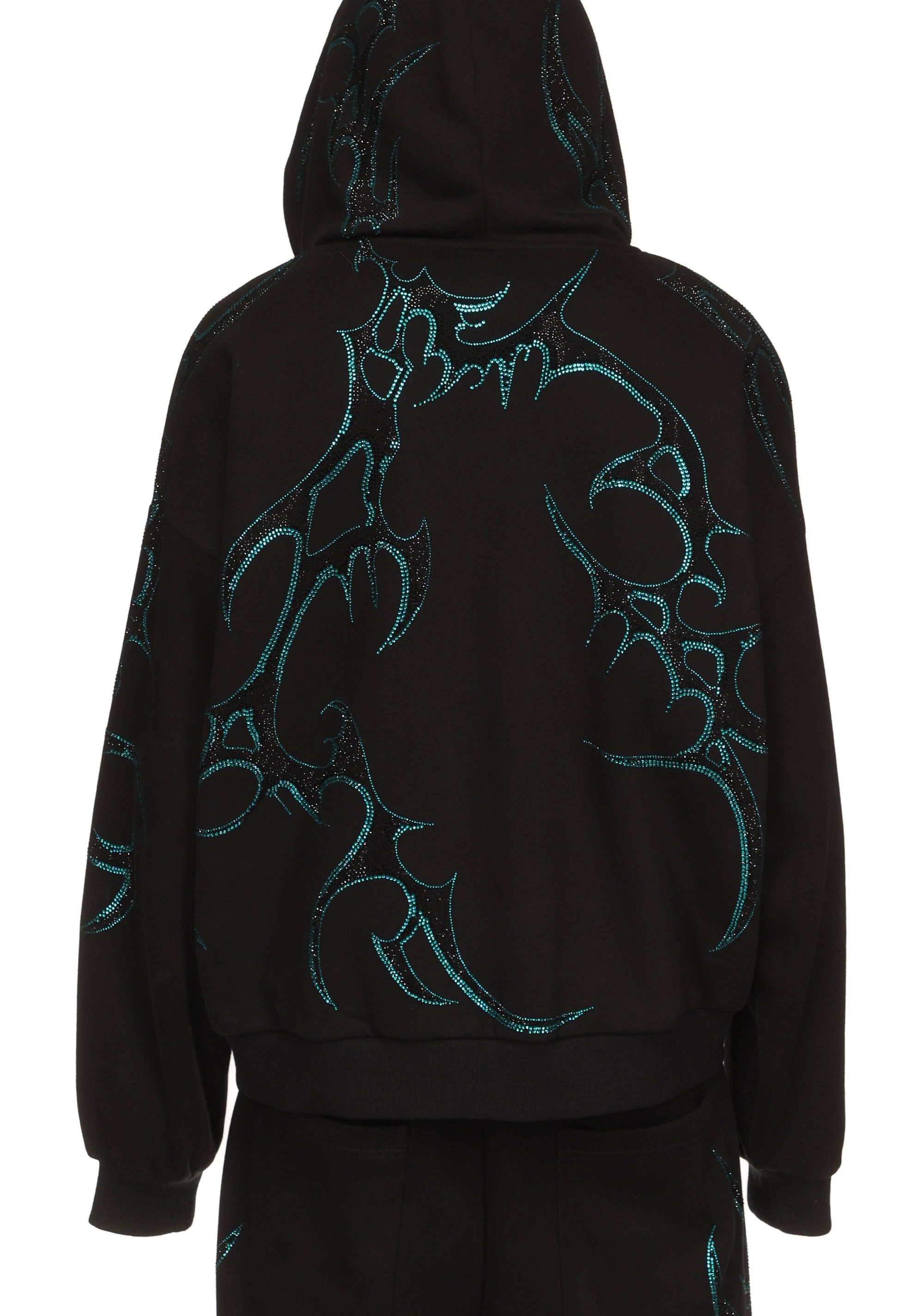 CRASH RHINESTONE ZIP HOODIE BLACK & BLUE