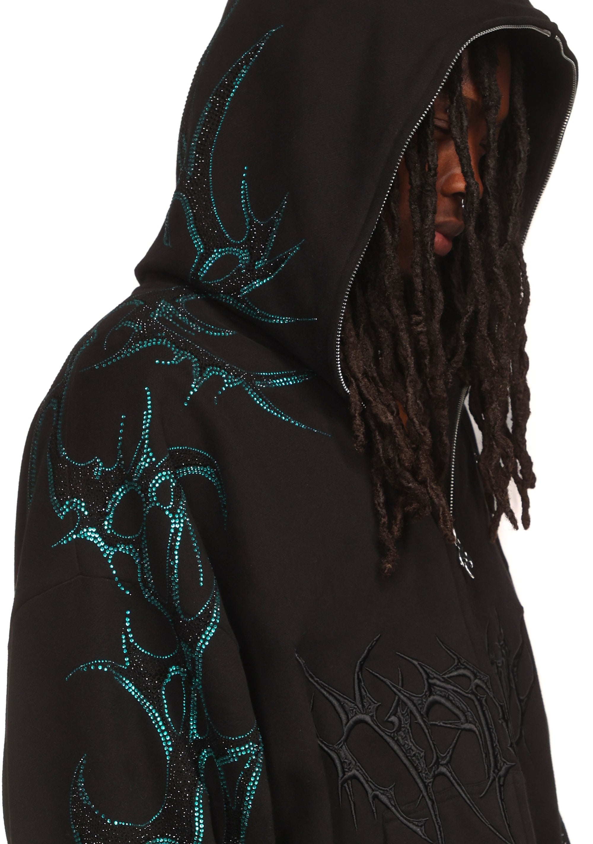 CRASH RHINESTONE ZIP HOODIE BLACK & BLUE