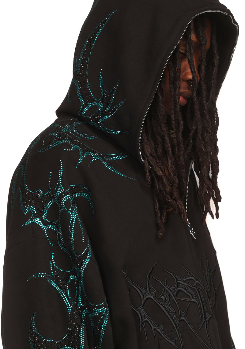 CRASH RHINESTONE ZIP HOODIE BLACK & BLUE