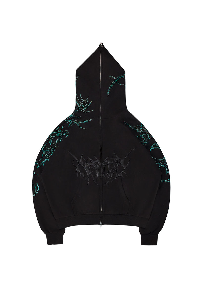 CRASH RHINESTONE ZIP HOODIE BLACK & BLUE