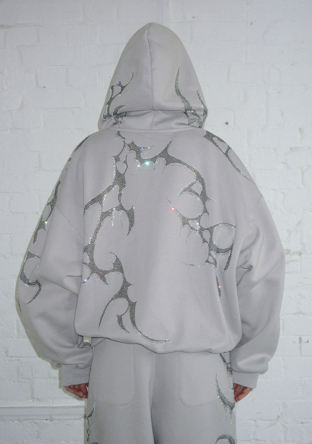 CRASH RHINESTONE ZIP HOODIE SMOKE GREY