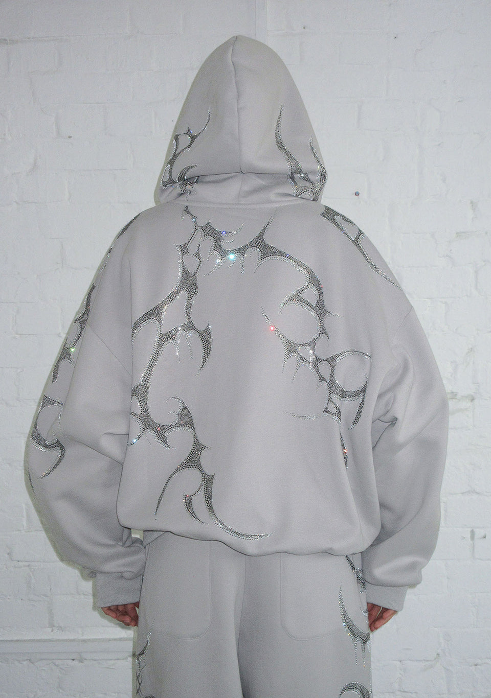 CRASH RHINESTONE ZIP HOODIE SMOKE GREY