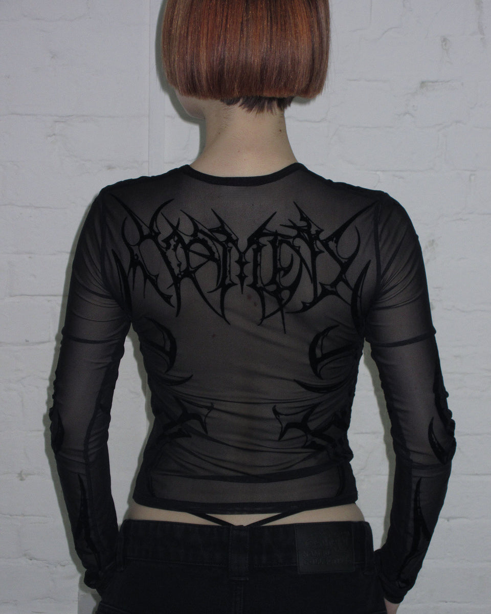 CRASH SHEER MESH LONG SLEEVE TOP BLACK