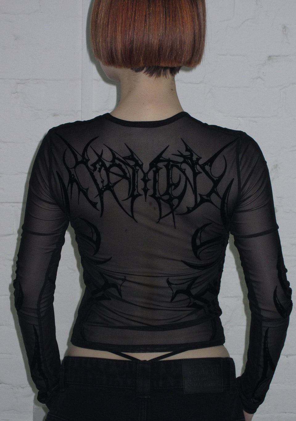 CRASH SHEER MESH LONG SLEEVE TOP BLACK