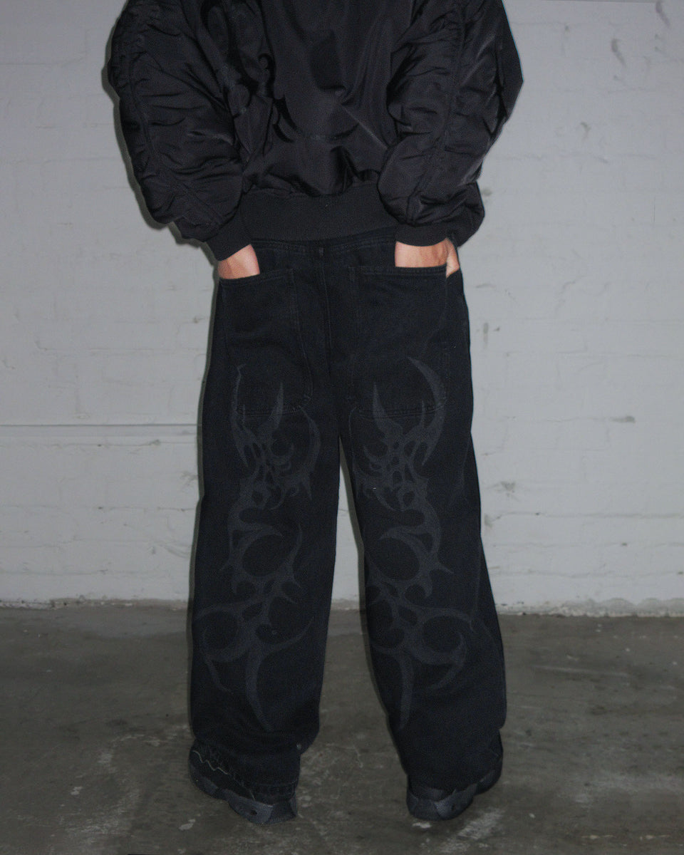 CRASH SUPER BAGGY JEANS WASHED BLACK