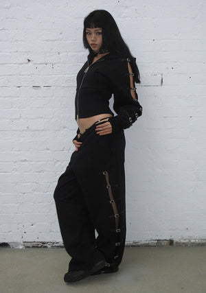 CRUSH BUCKLE OVERSIZED SWEATPANTS BLACK