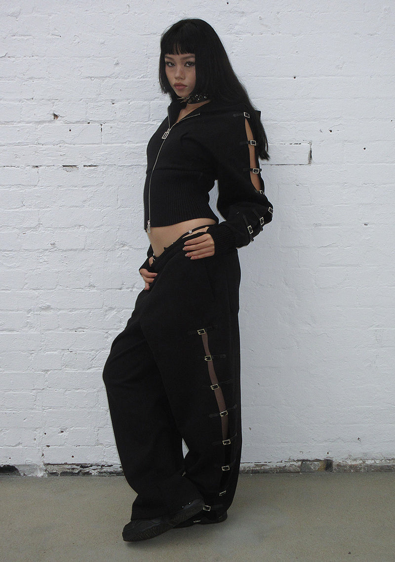 CRUSH BUCKLE OVERSIZED SWEATPANTS BLACK