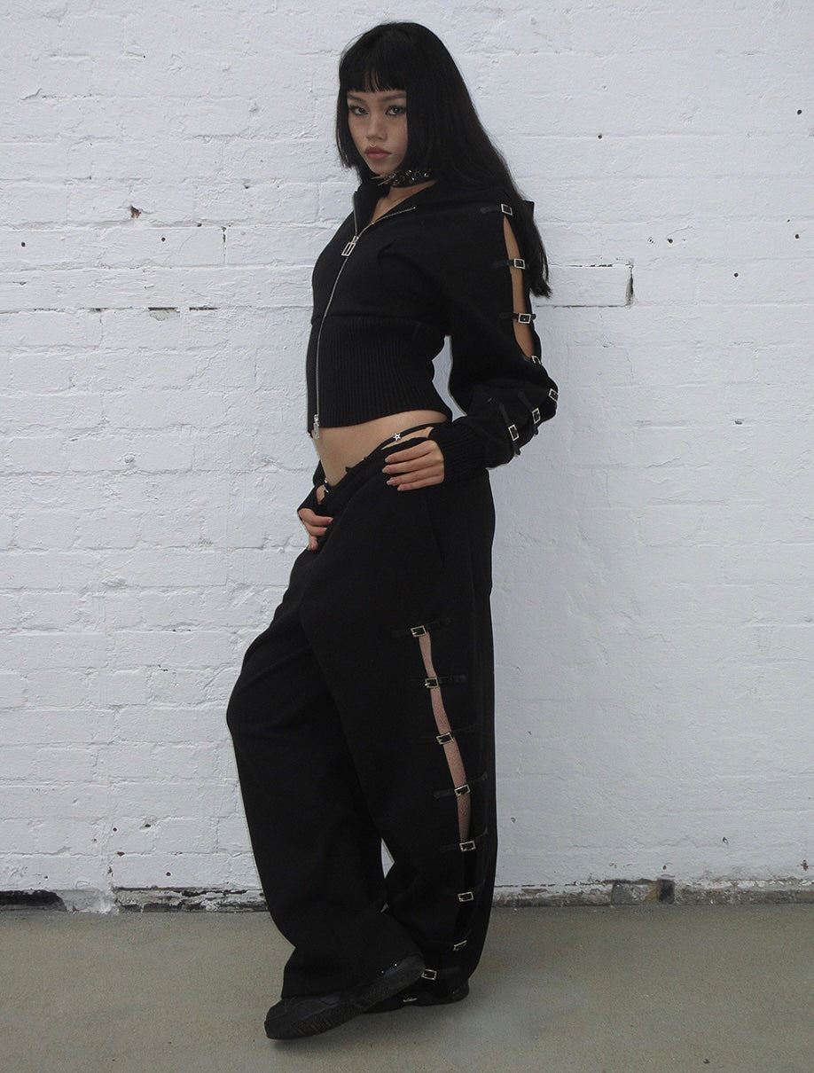 CRUSH BUCKLE OVERSIZED SWEATPANTS BLACK