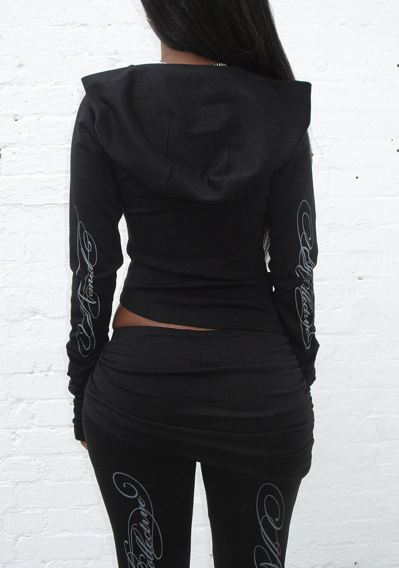 CRUSH SCULPT STRETCH DRAPE HOODIE BLACK
